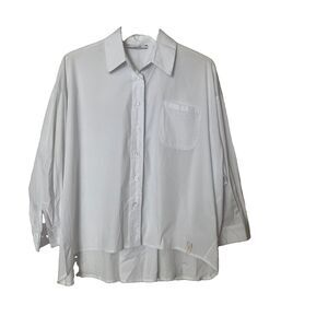 Gaudi Essential White Button Up XL Oversized Pleated Cotton Lagenlook Italy